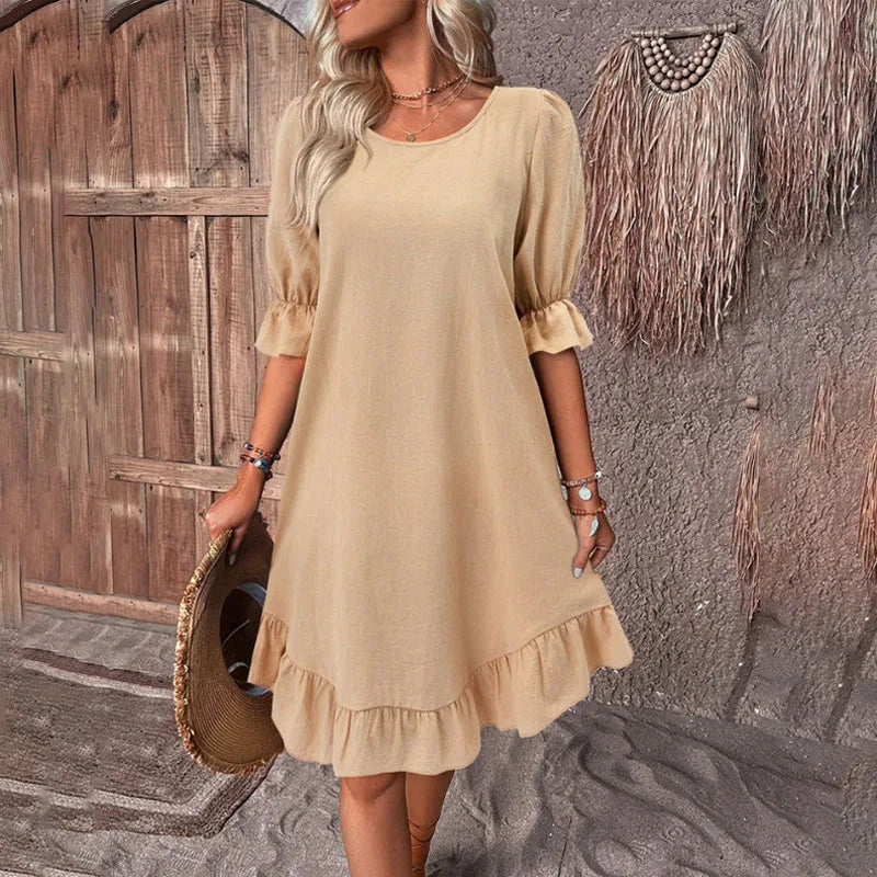 Women Midi Dress Solid Color Cotton Plus Size | Juvy-4