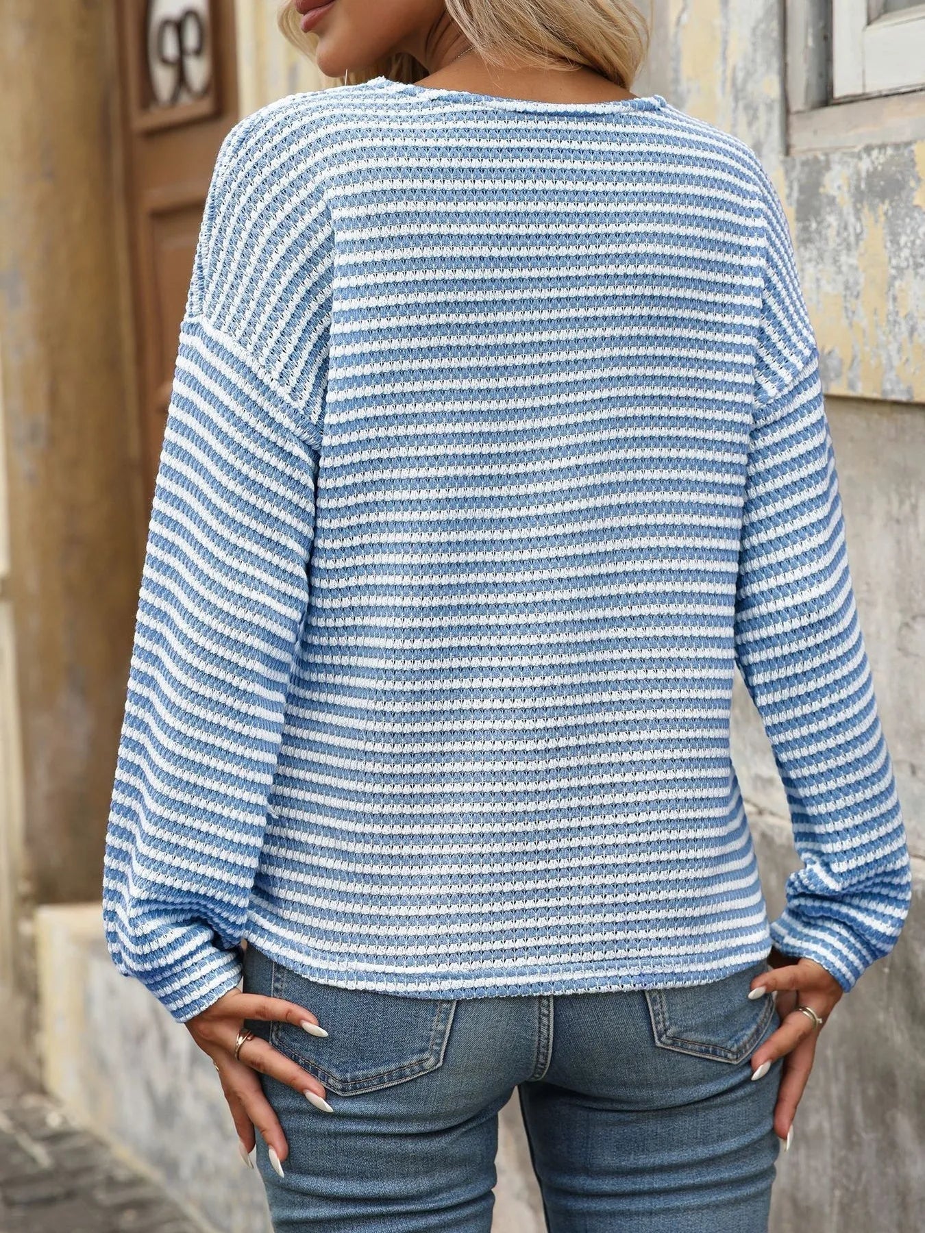 Striped V-Neck Casual Top for Women with Button Front – Slightly Stretchy Fabric, Everyday Wear, Available in Multiple Sizes 1