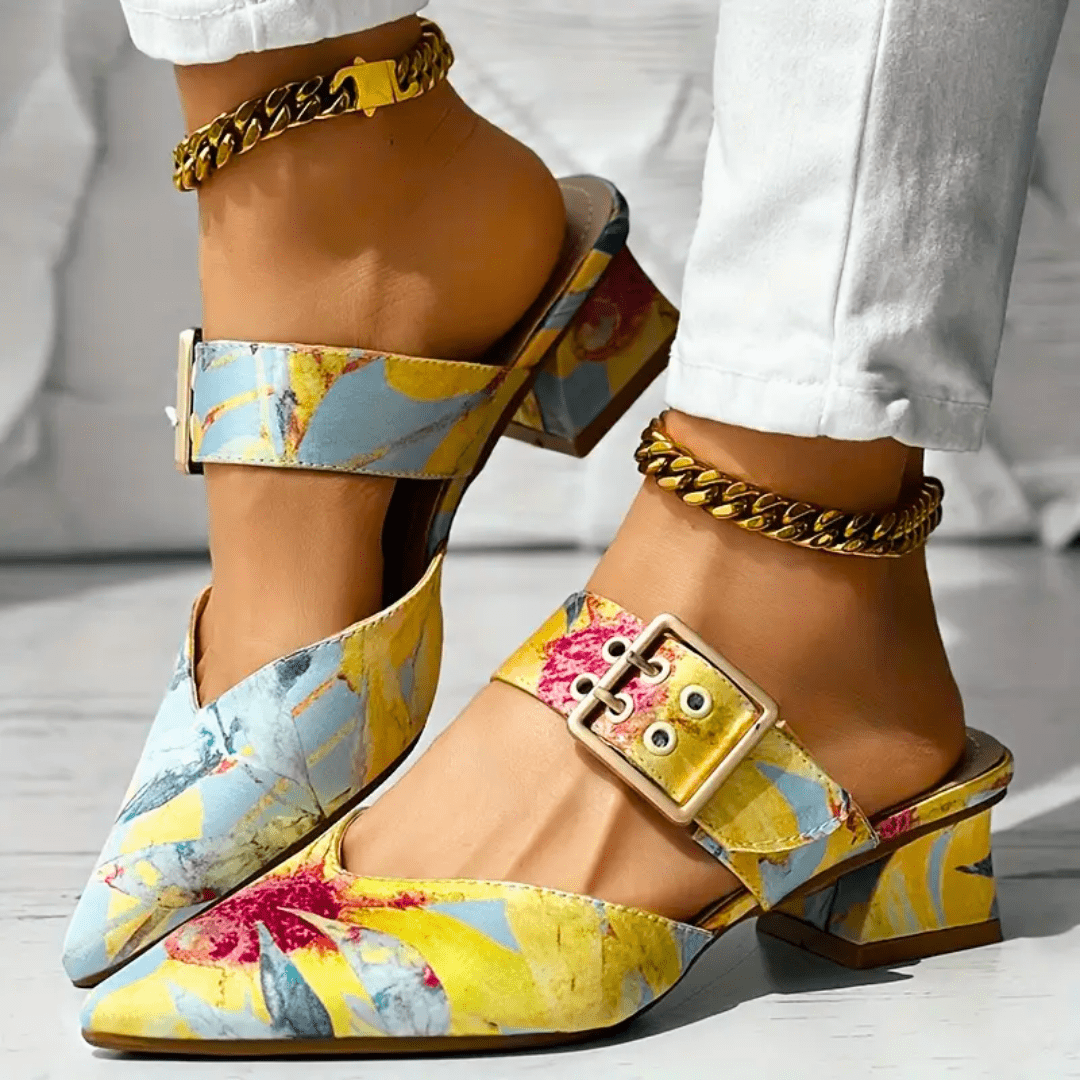Women Vibrant Buckle Strap Block Heels | Felisity