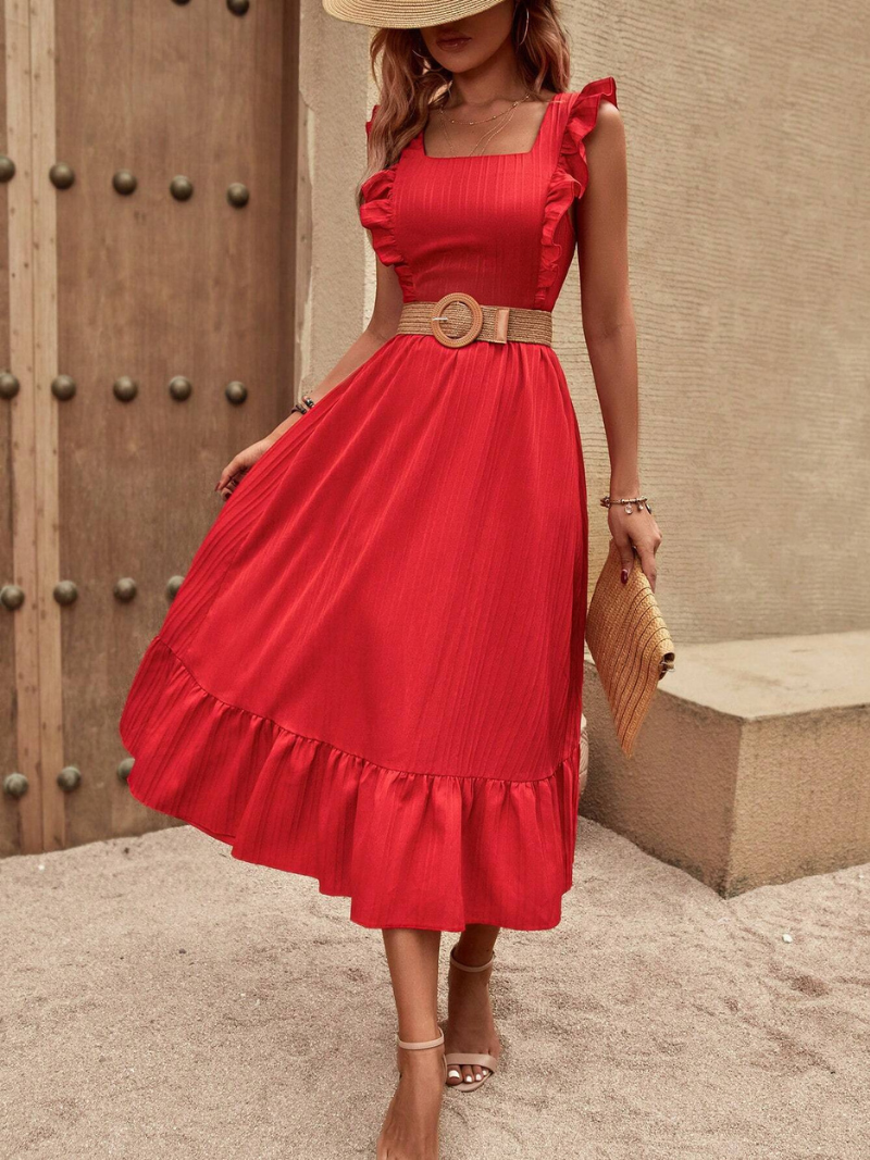 Women Ruffled Square Neck Dress | Briella