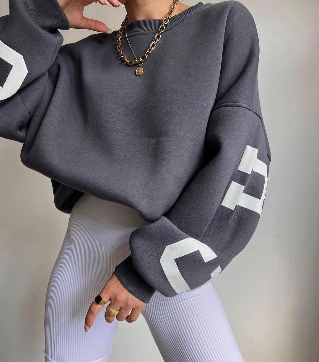Women Oversized Letter Print Sweatshirt | Victoria