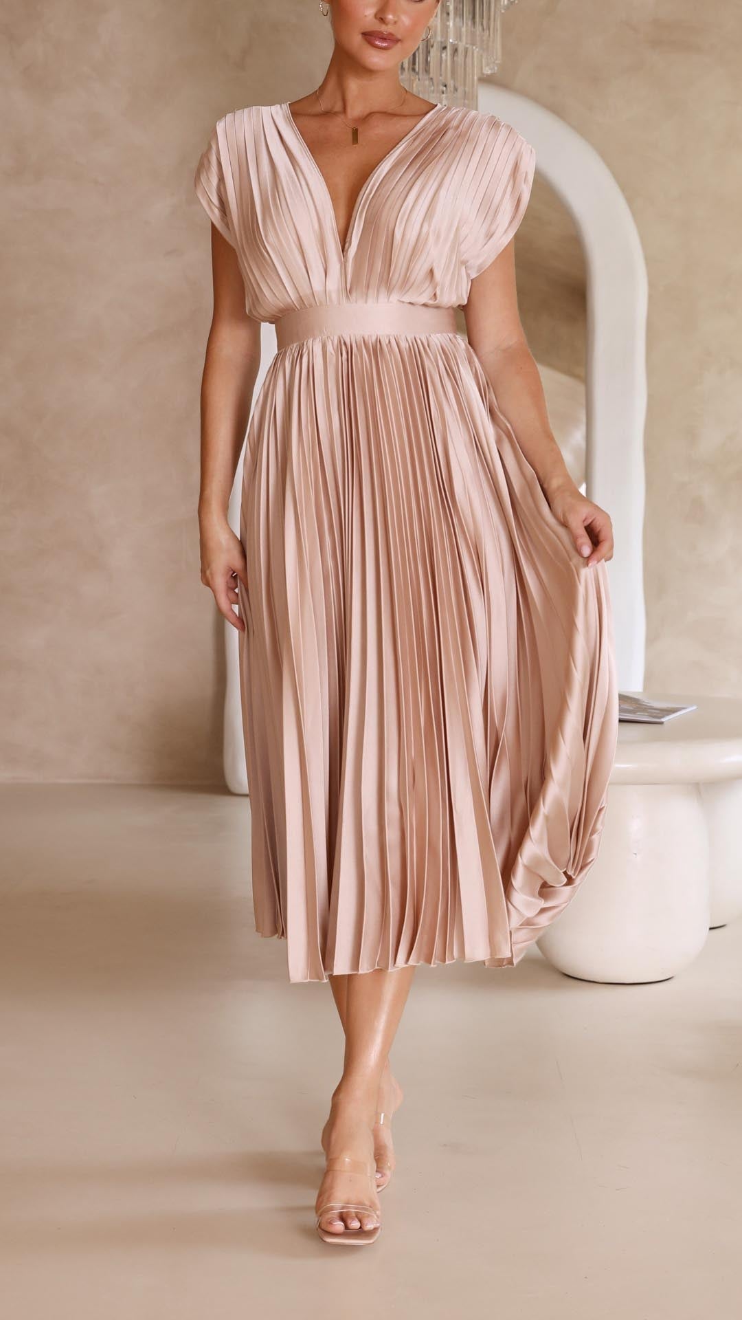Women Elegant Pleated Midi Dress | Mila