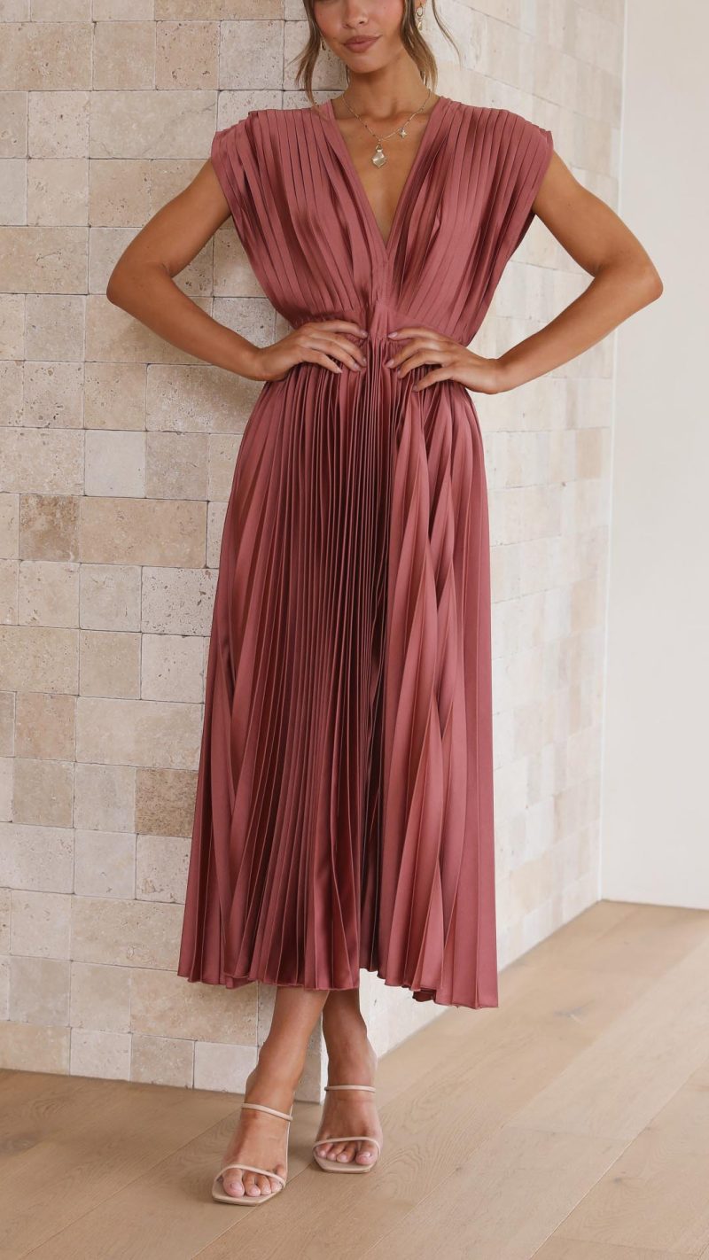Women Elegant Pleated Midi Dress | Mila