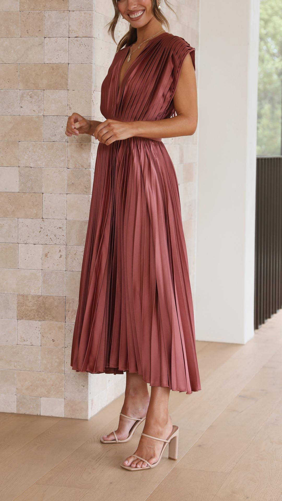 Women Elegant Pleated Midi Dress | Mila