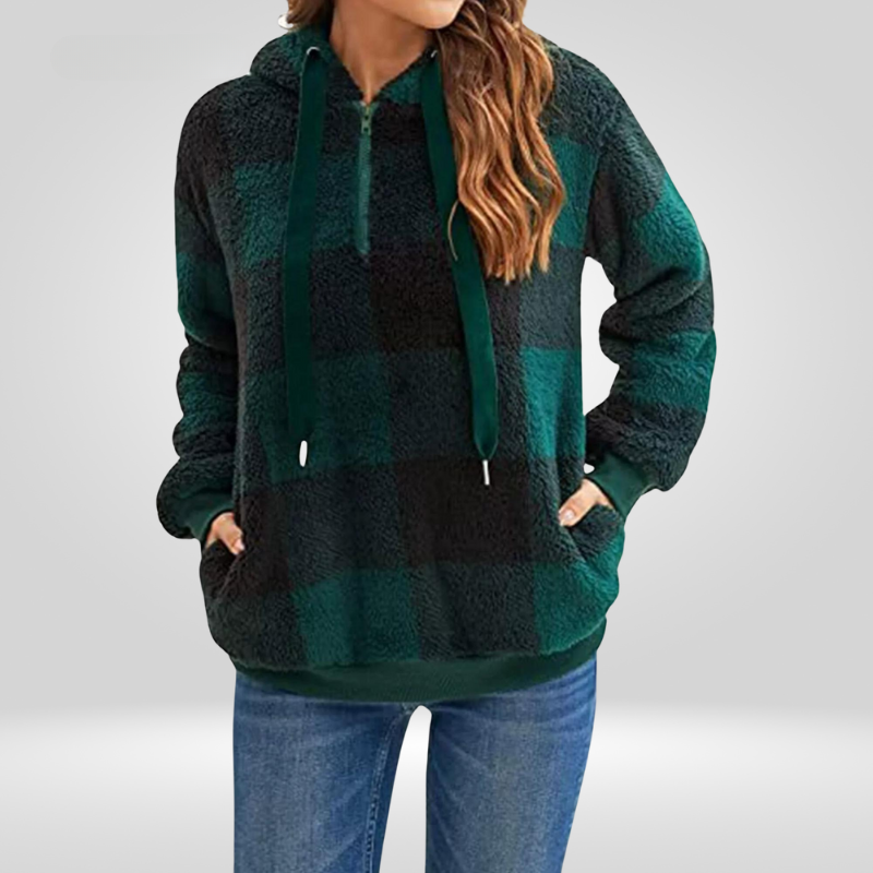 Women Cozy Plaid Fleece Hoodie | Dana