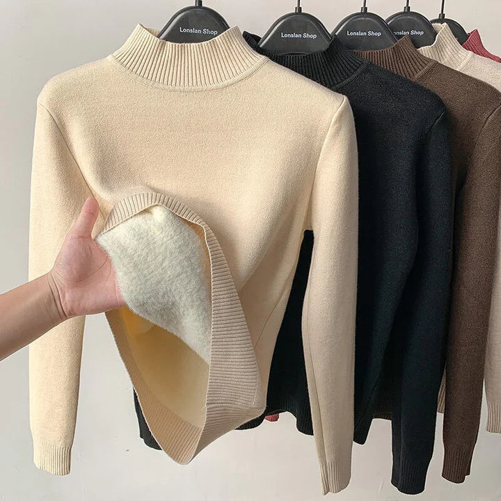 Women Fleece-Lined Turtleneck Knit Sweater | Camila