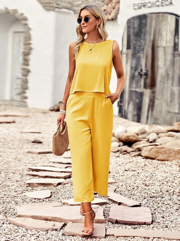 Women Sleeveless Two-Piece Pants Set | Skyla