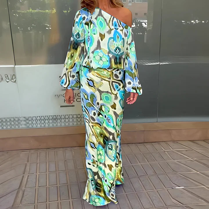 Women Asymmetric 2-Piece Set with Abstract Pattern Design | Diane