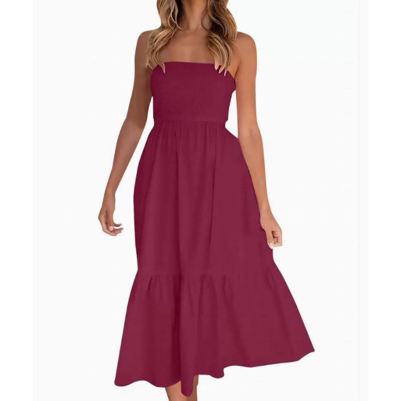 Women Strapless Smocked Midi Dress | Annie