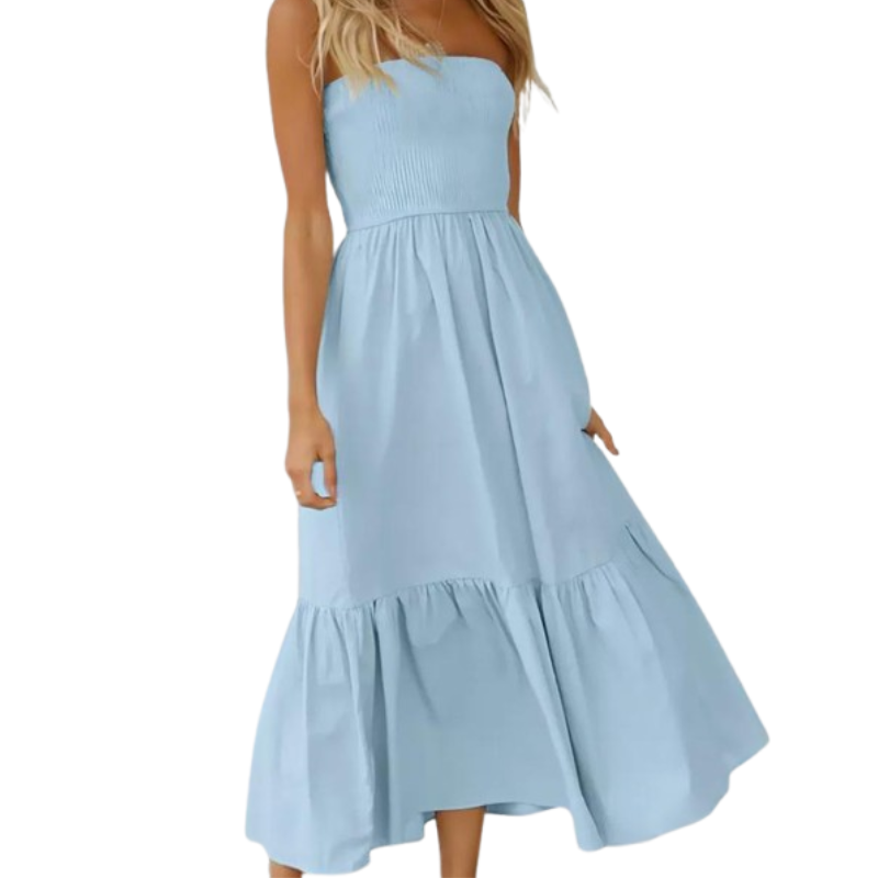 Women Strapless Smocked Midi Dress | Annie