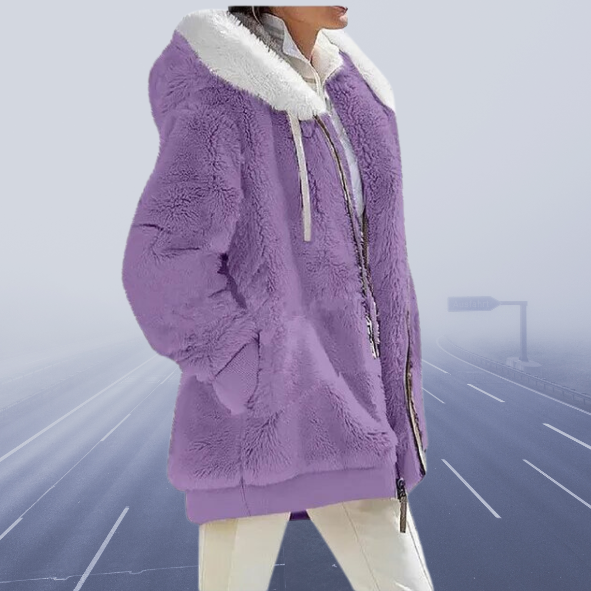 Women Faux Fur Hooded Zip-Up Jacket | Celinea