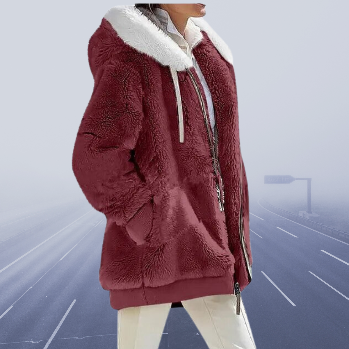 Women Faux Fur Hooded Zip-Up Jacket | Celinea