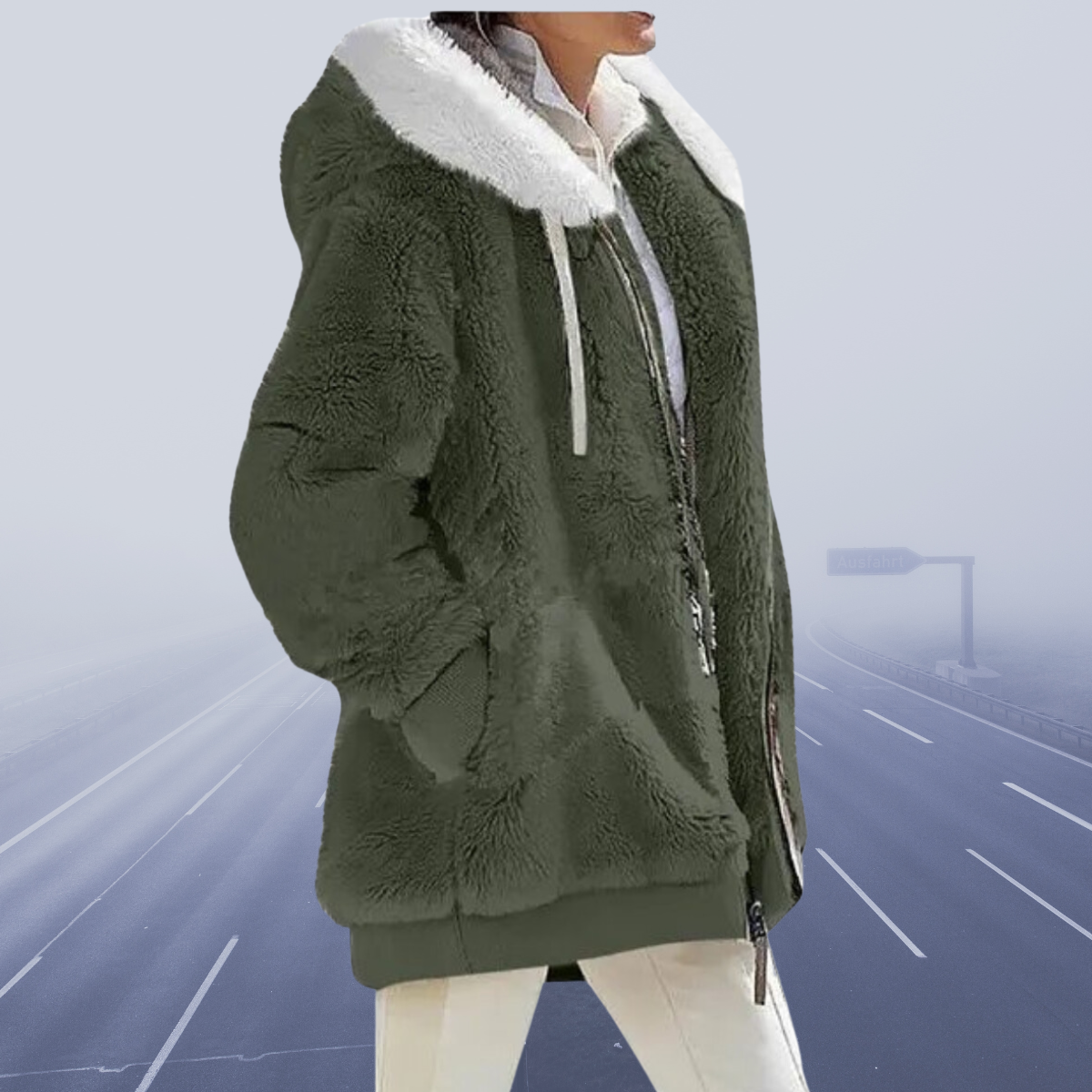 Women Faux Fur Hooded Zip-Up Jacket | Celinea