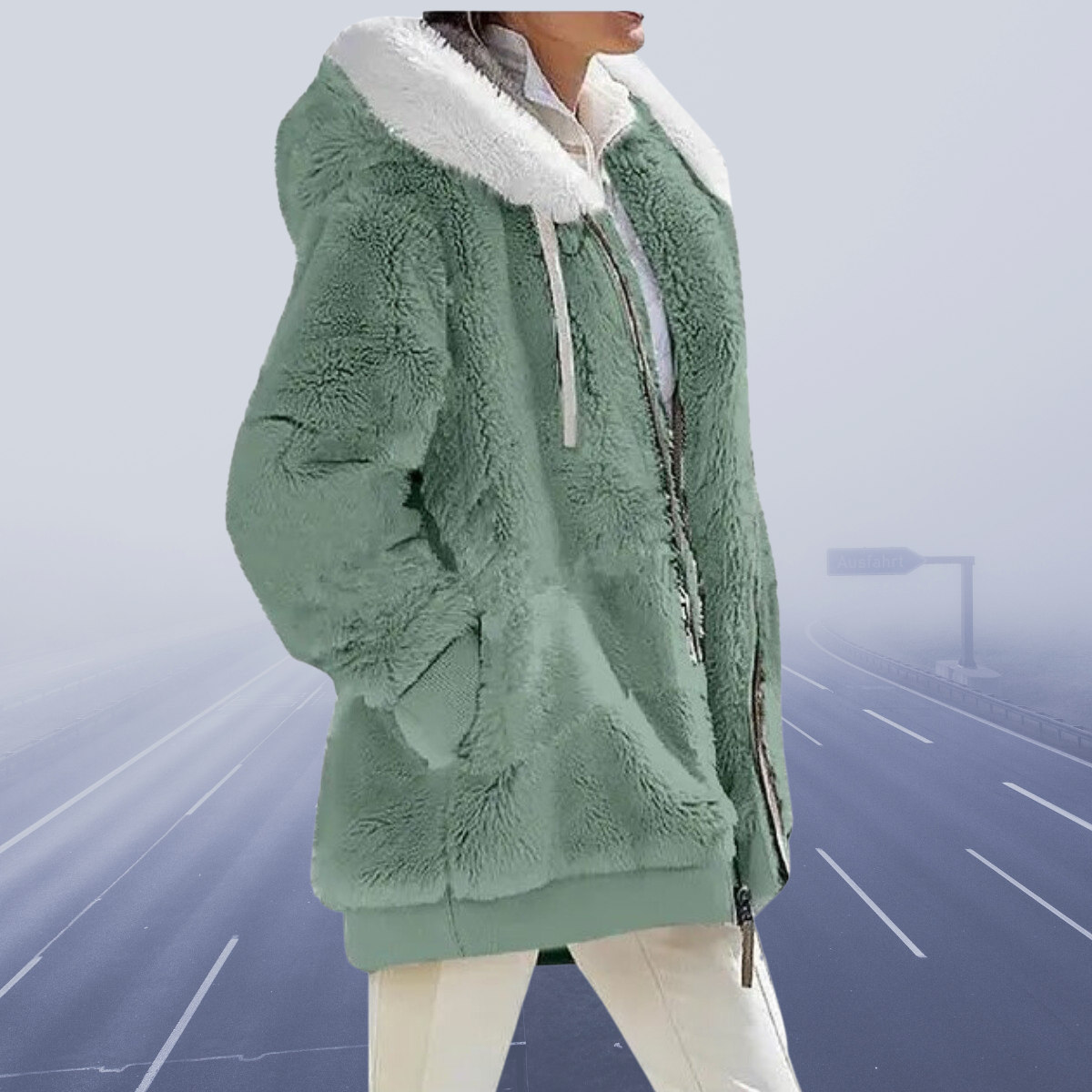 Women Faux Fur Hooded Zip-Up Jacket | Celinea
