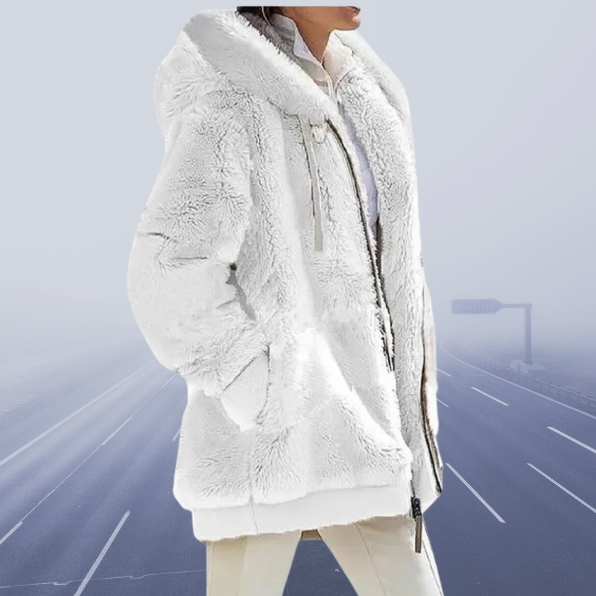 Women Faux Fur Hooded Zip-Up Jacket | Celinea