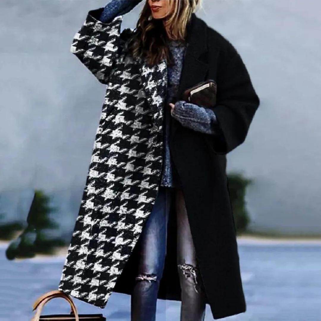 Women Bold Harlequin Long Coat | Lana