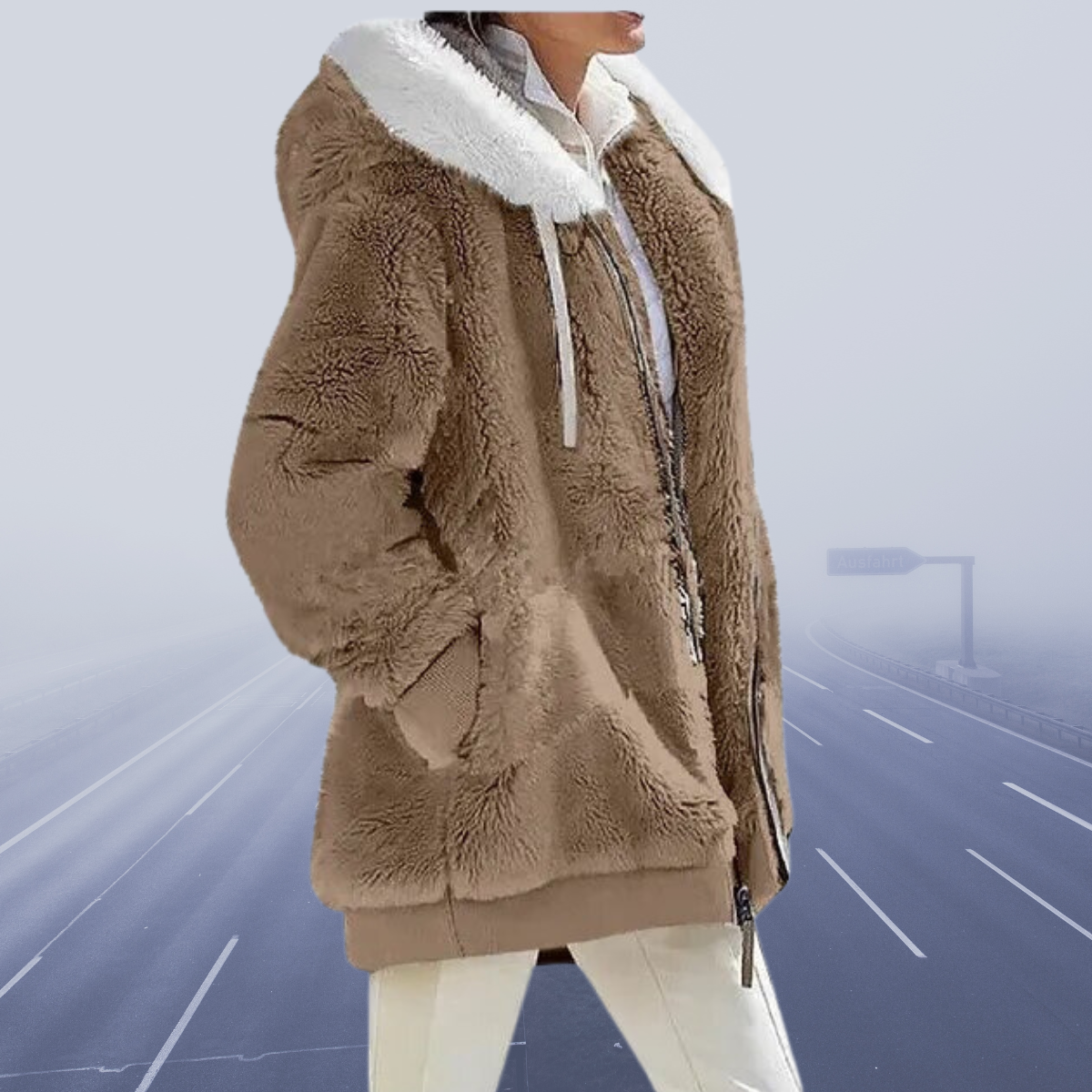 Women Faux Fur Hooded Zip-Up Jacket | Celinea