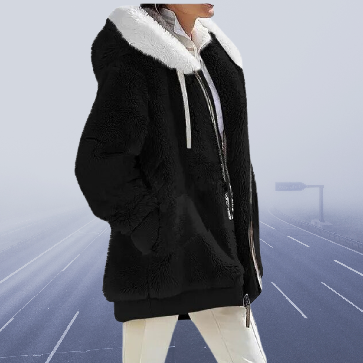 Women Faux Fur Hooded Zip-Up Jacket | Celinea