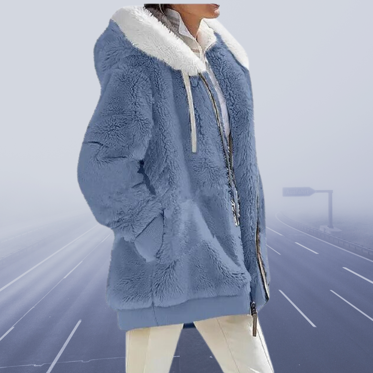Women Faux Fur Hooded Zip-Up Jacket | Celinea