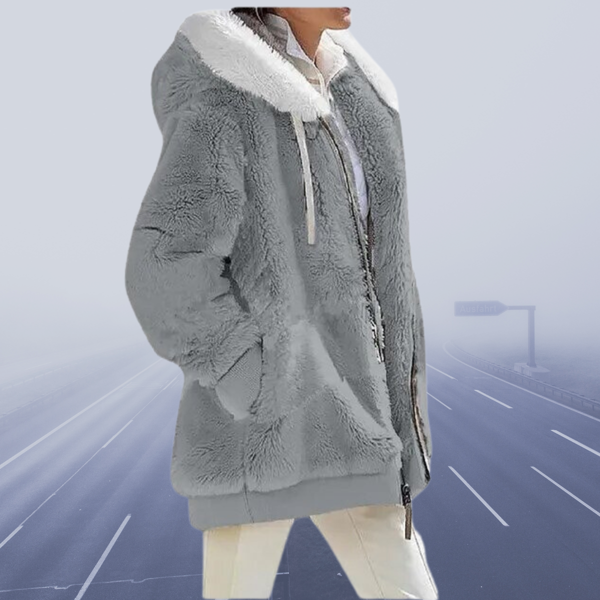 Women Faux Fur Hooded Zip-Up Jacket | Celinea