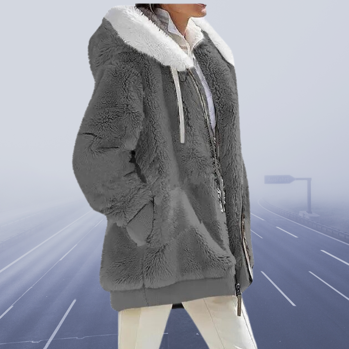Women Faux Fur Hooded Zip-Up Jacket | Celinea