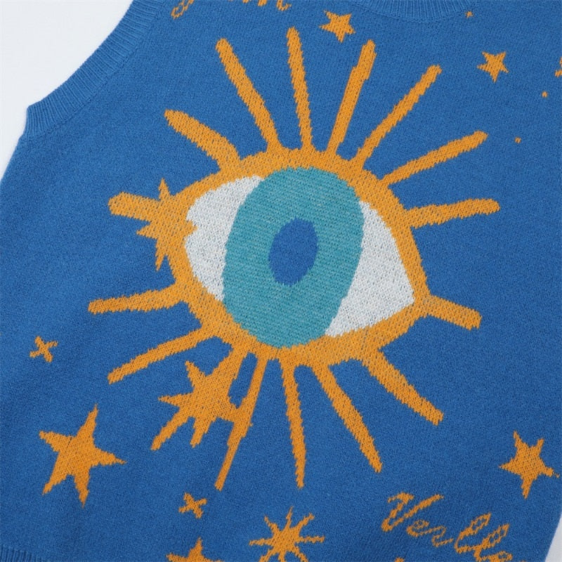 Women Evil Eyes Printed Intarsia Sweater Vest | Vane