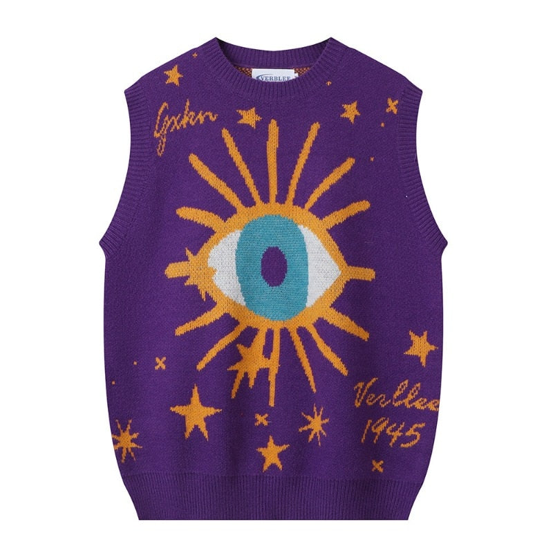 Women Evil Eyes Printed Intarsia Sweater Vest | Vane