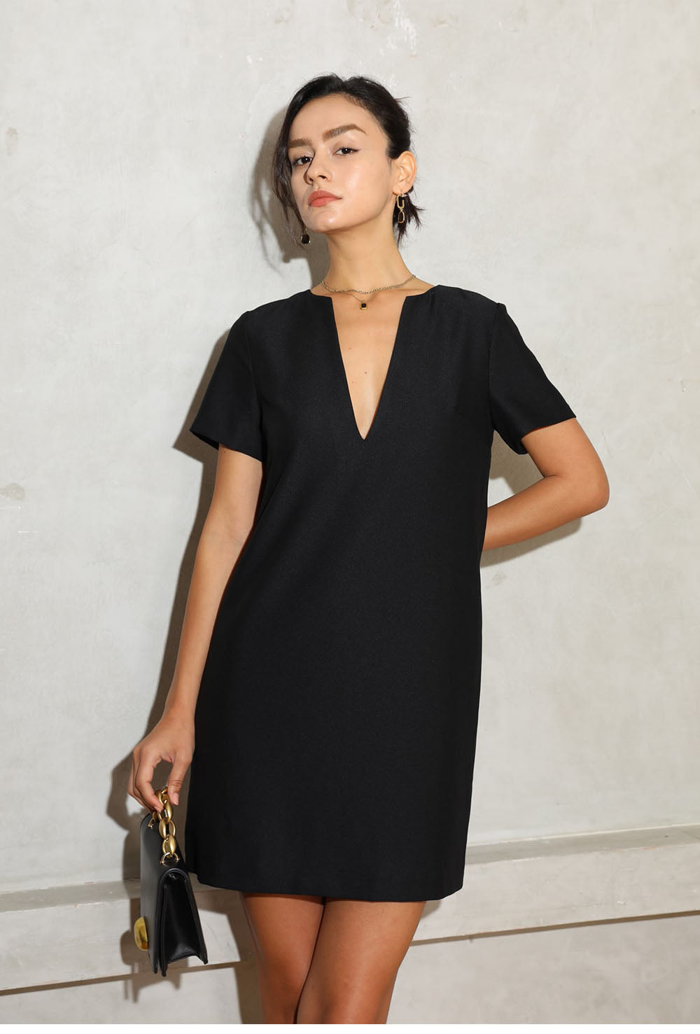 Women V-Neck Mini Dress | Olive