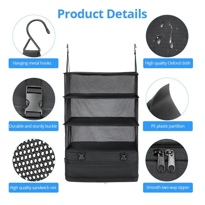 Versatile Travel Organizer with Triple Compartments – Foldable Hanging Storage Solution for Efficient Packing and Laundry Separation 2