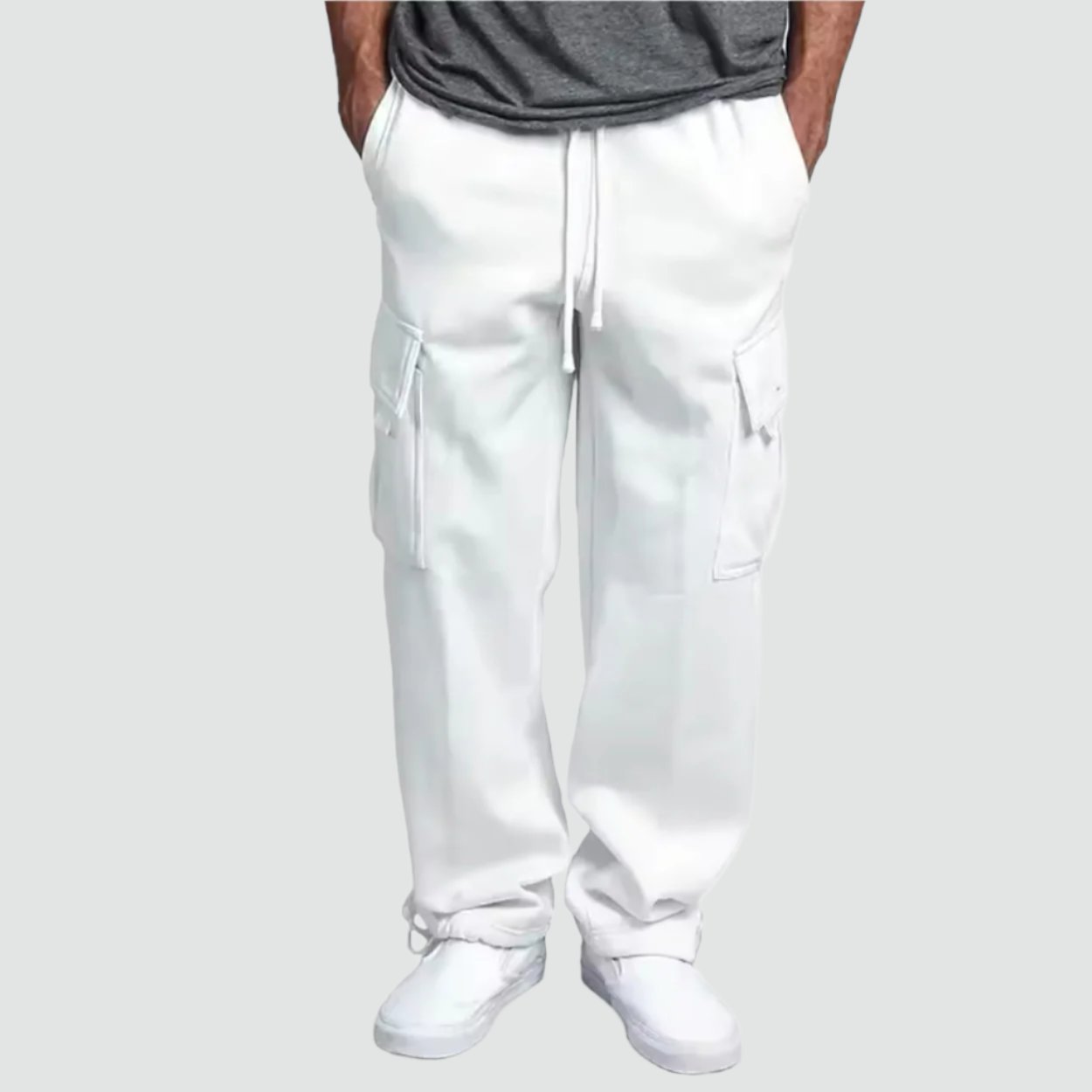 Men's Cargo Trousers Grey Cotton Multi-Pocket | Cameron-4