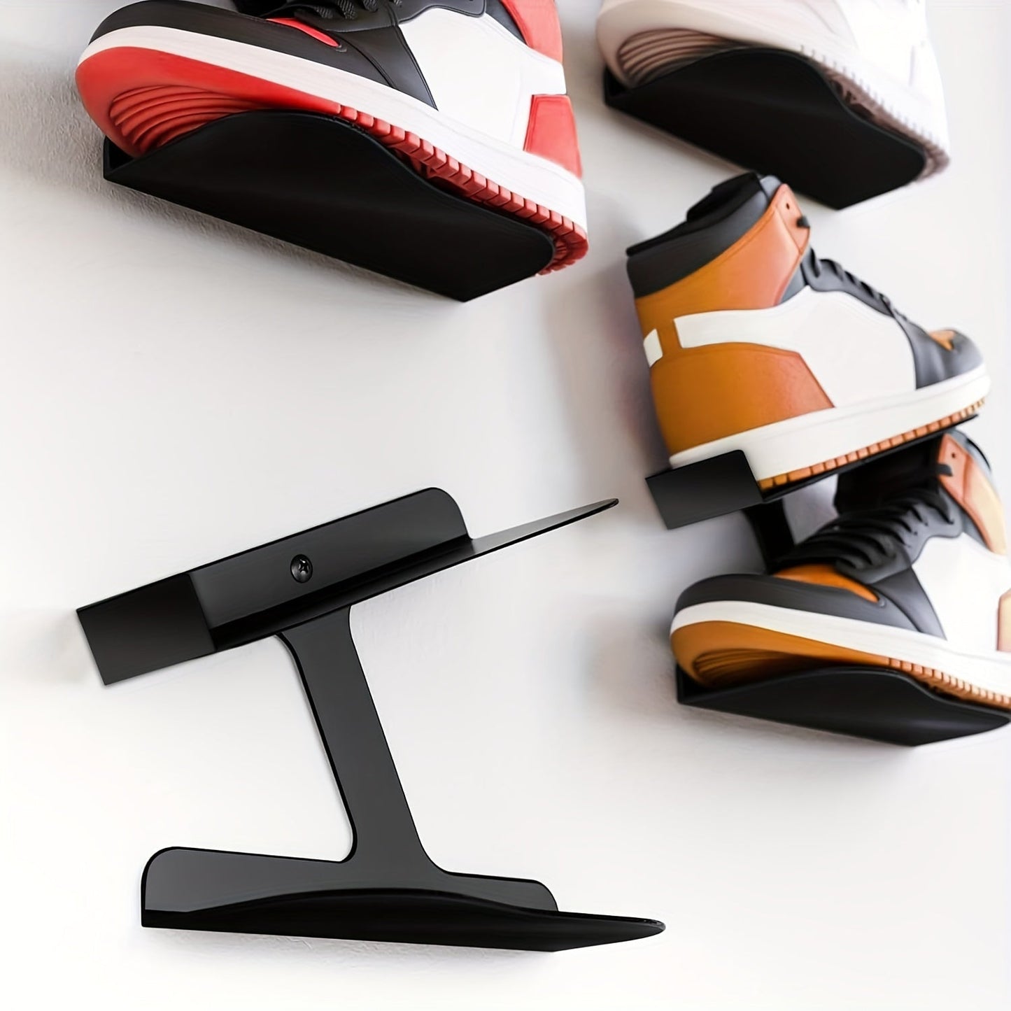 Wall-Mounted Metal Shoe Rack with Adjustable Hooks – Space-Saving Sneaker Organizer for Stylish Display 0