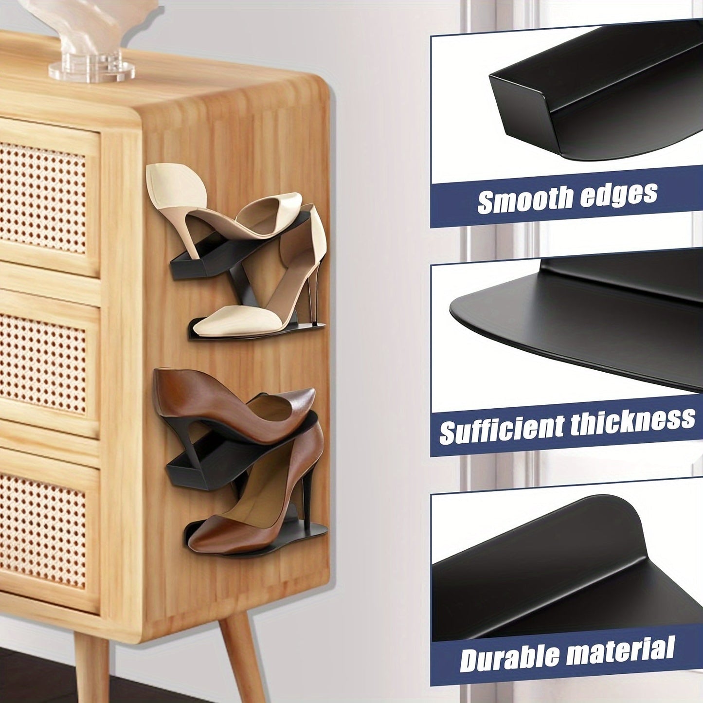 Wall-Mounted Metal Shoe Rack with Adjustable Hooks – Space-Saving Sneaker Organizer for Stylish Display 3