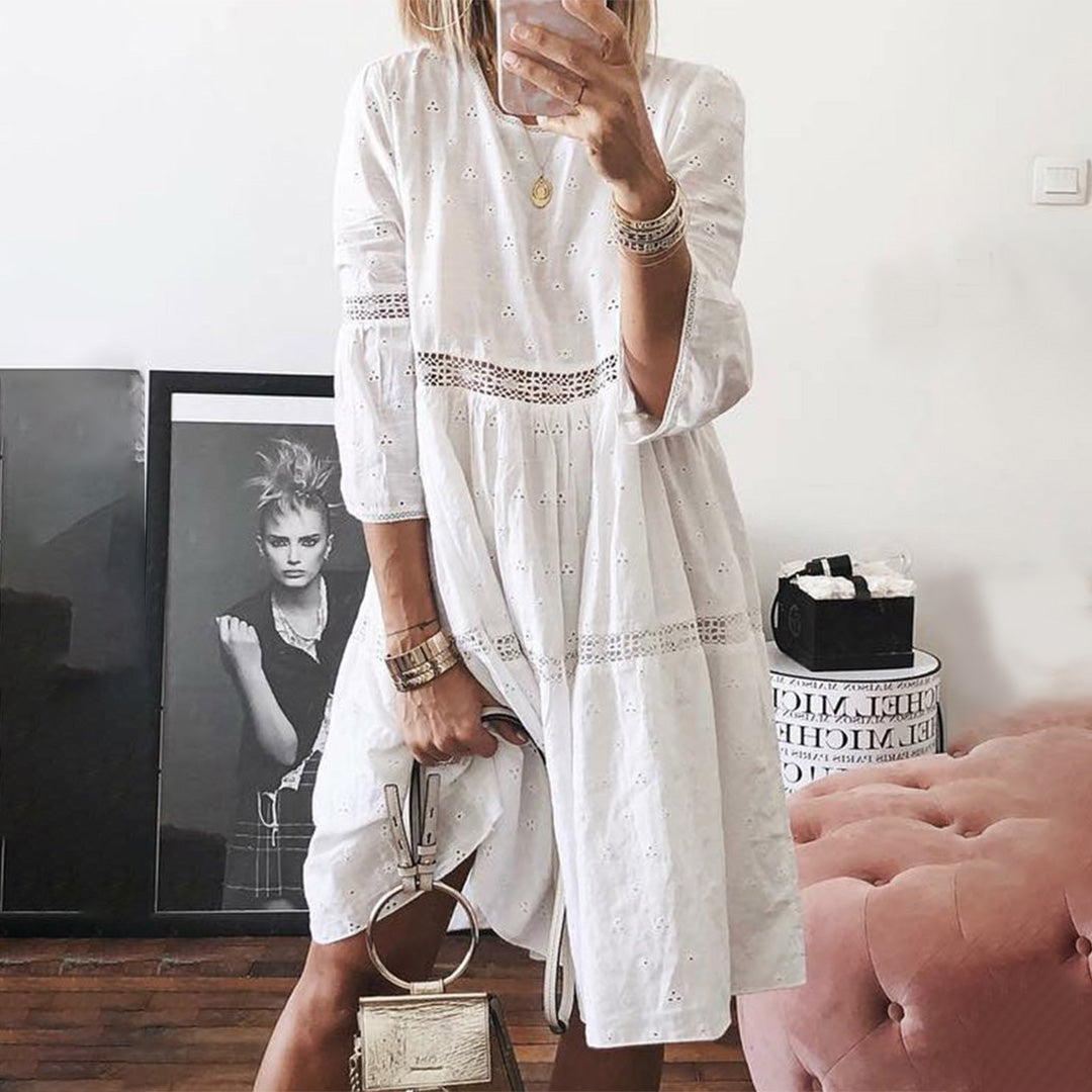 Women Embroidered Long-Sleeve Tunic Dress | Aurelia