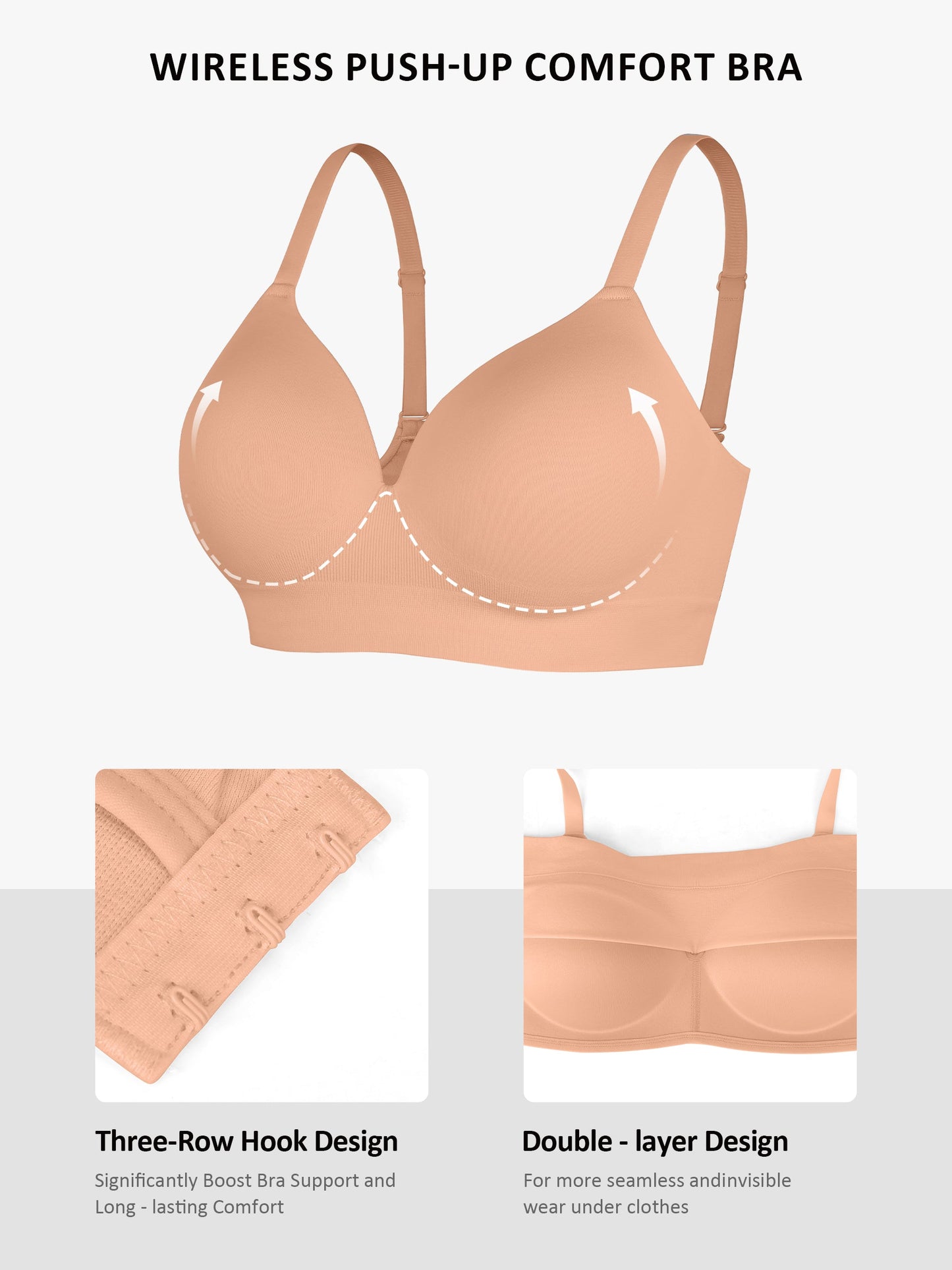 Seamless Wireless Push-Up Bra with Convertible Straps