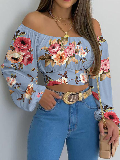 Women Off-Shoulder Long-Sleeve Crop Top | Delilah