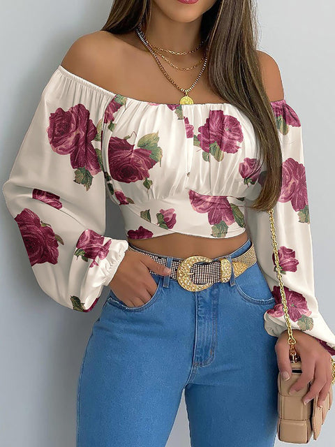 Women Off-Shoulder Long-Sleeve Crop Top | Delilah