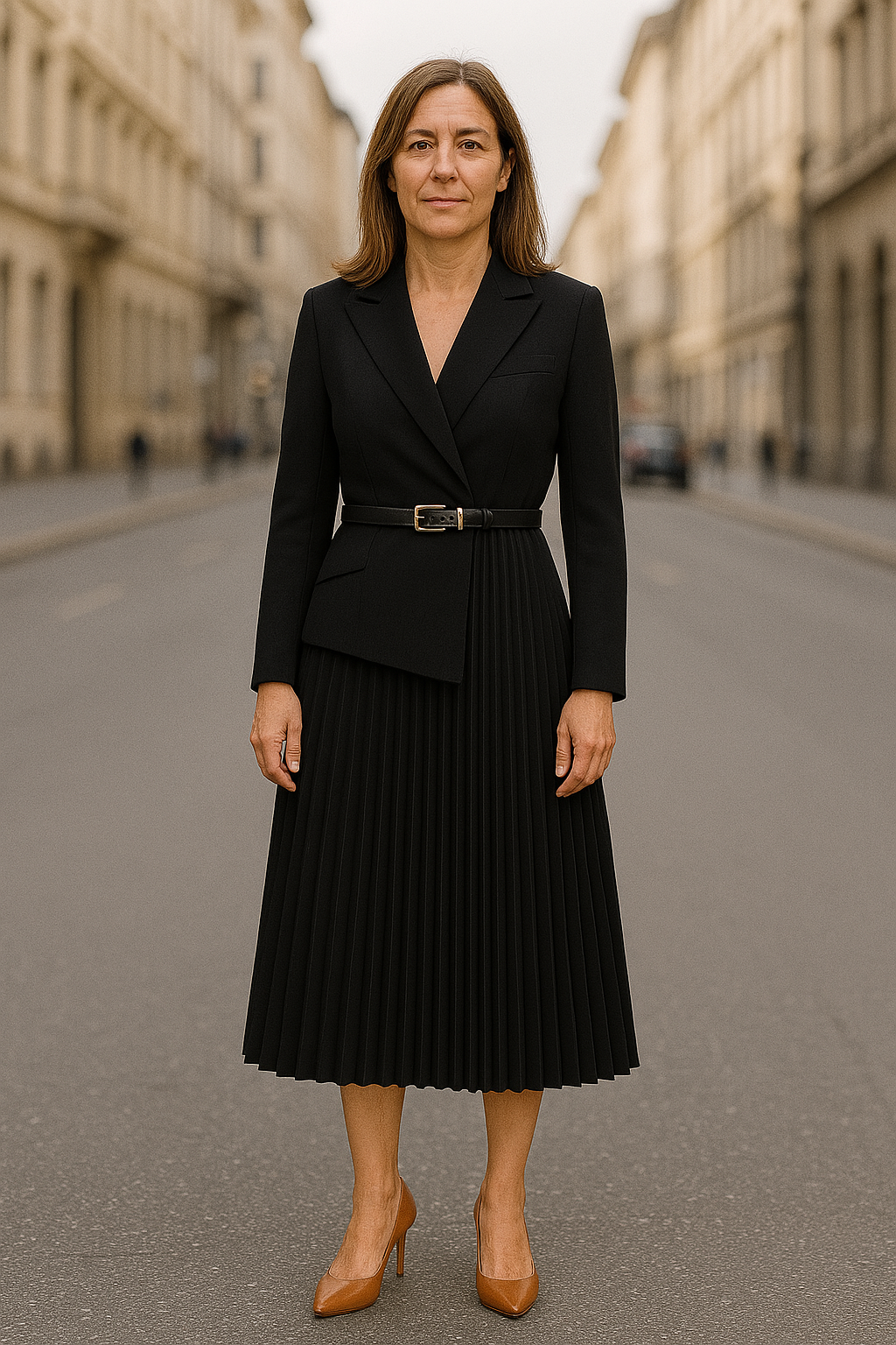 Women Pleated Belted Blazer Dress | Harmony