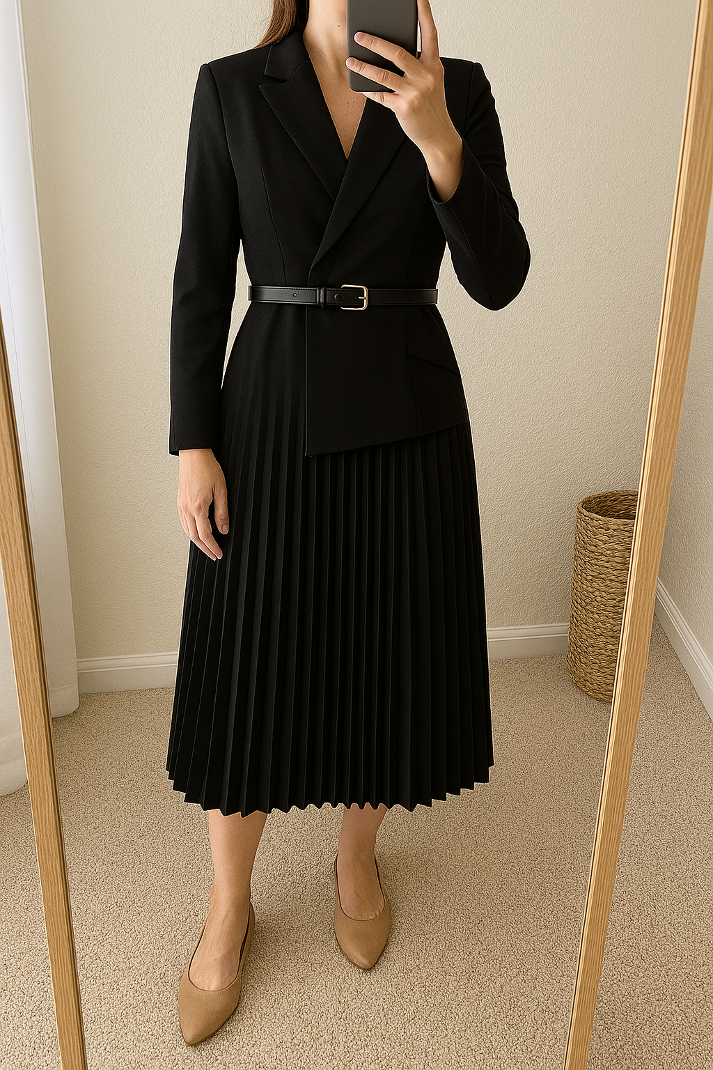 Women Pleated Belted Blazer Dress | Harmony