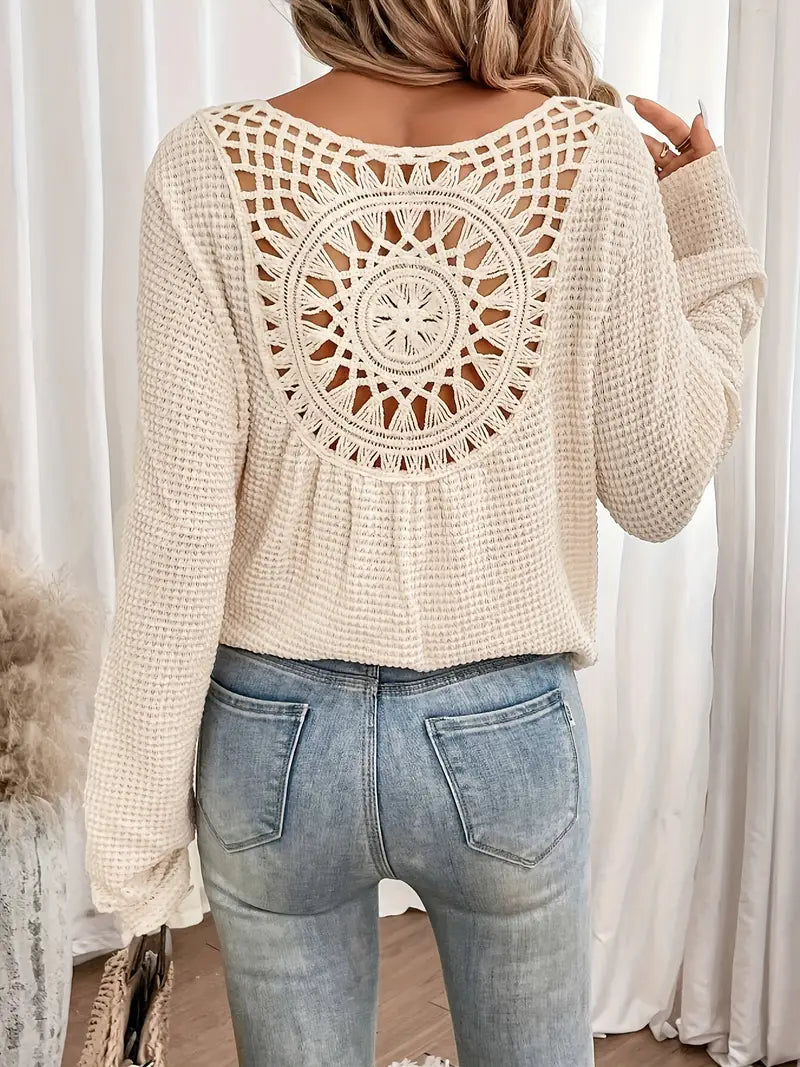 Women Boho Crochet Back Long Sleeve Top | Danika