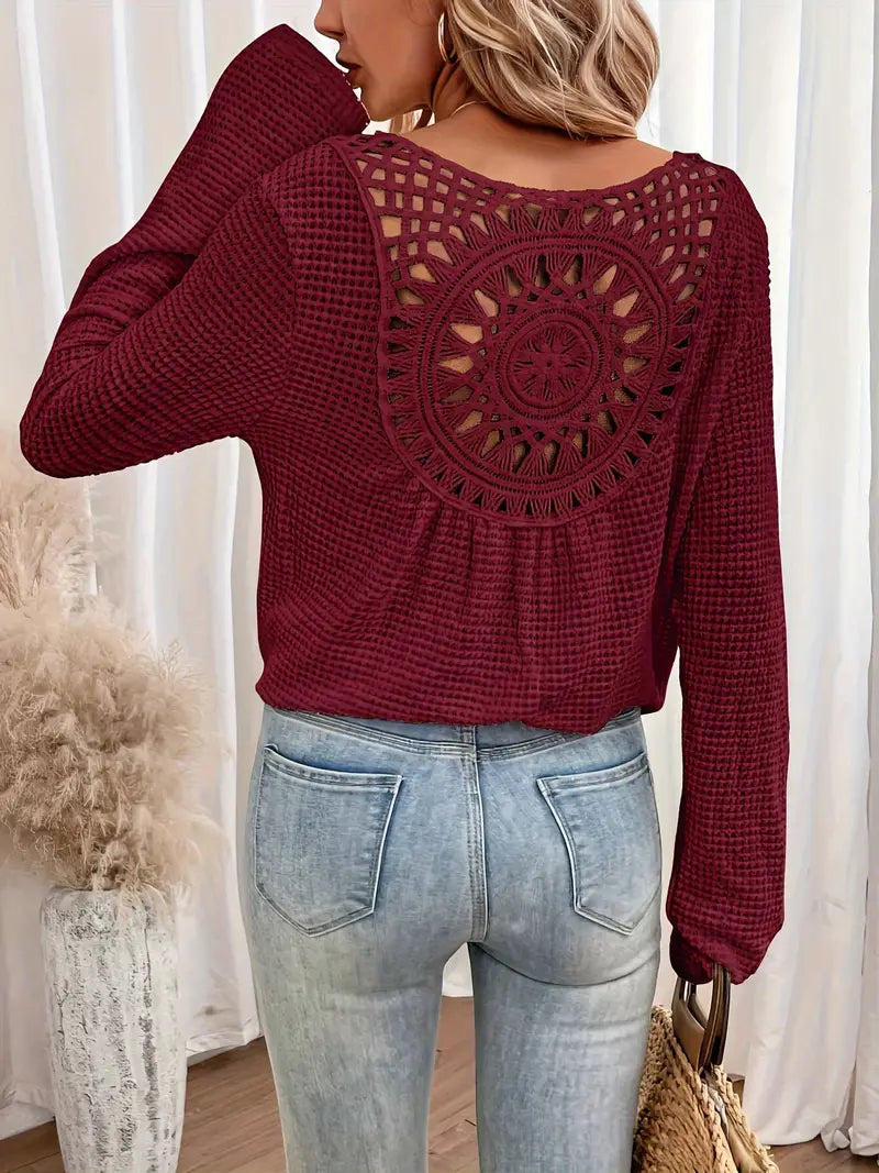 Women Boho Crochet Back Long Sleeve Top | Danika