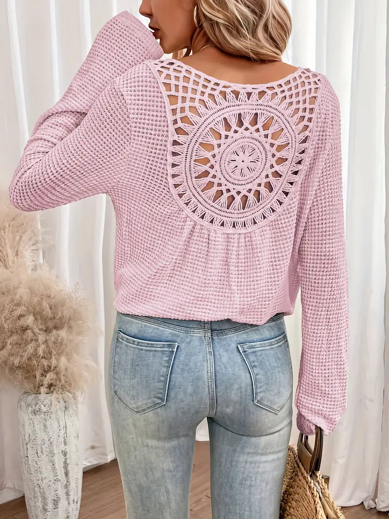 Women Boho Crochet Back Long Sleeve Top | Danika