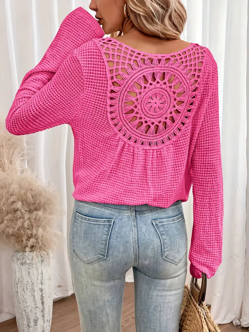 Women Boho Crochet Back Long Sleeve Top | Danika