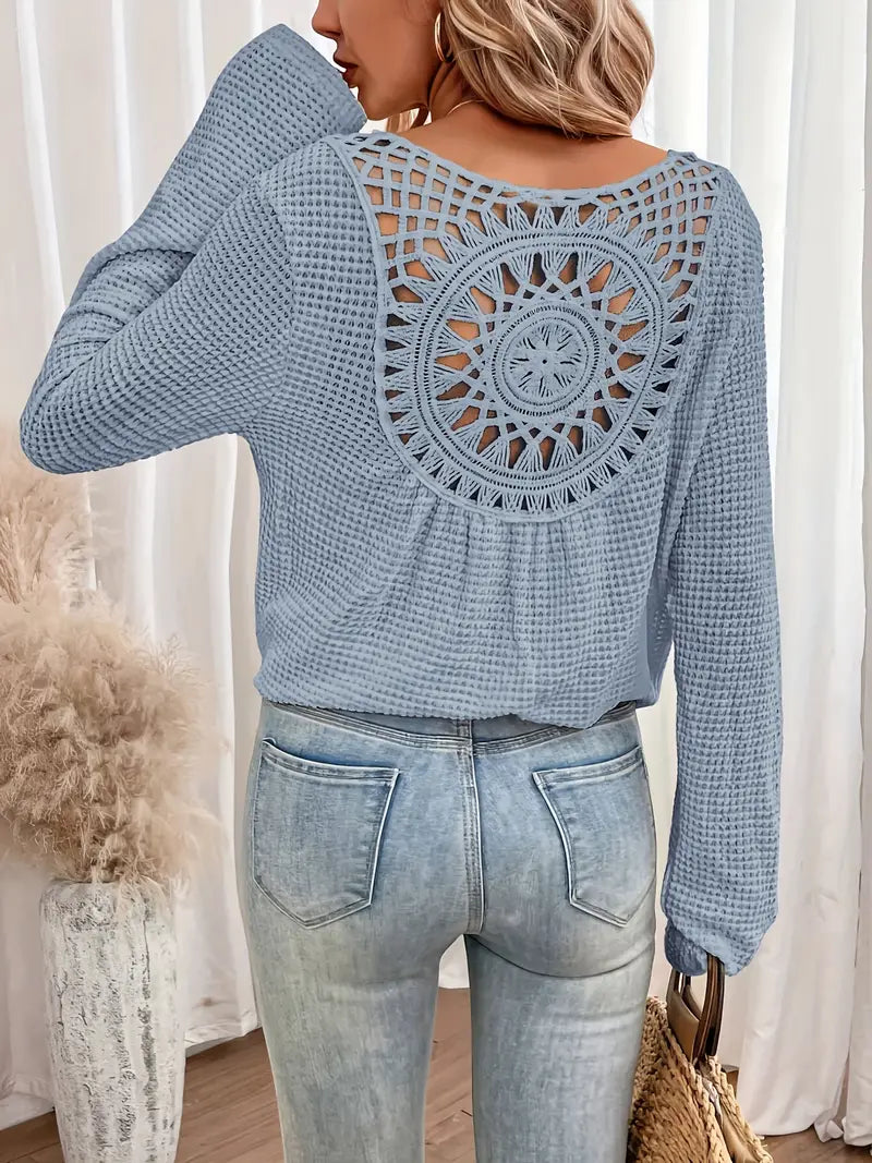Women Boho Crochet Back Long Sleeve Top | Danika