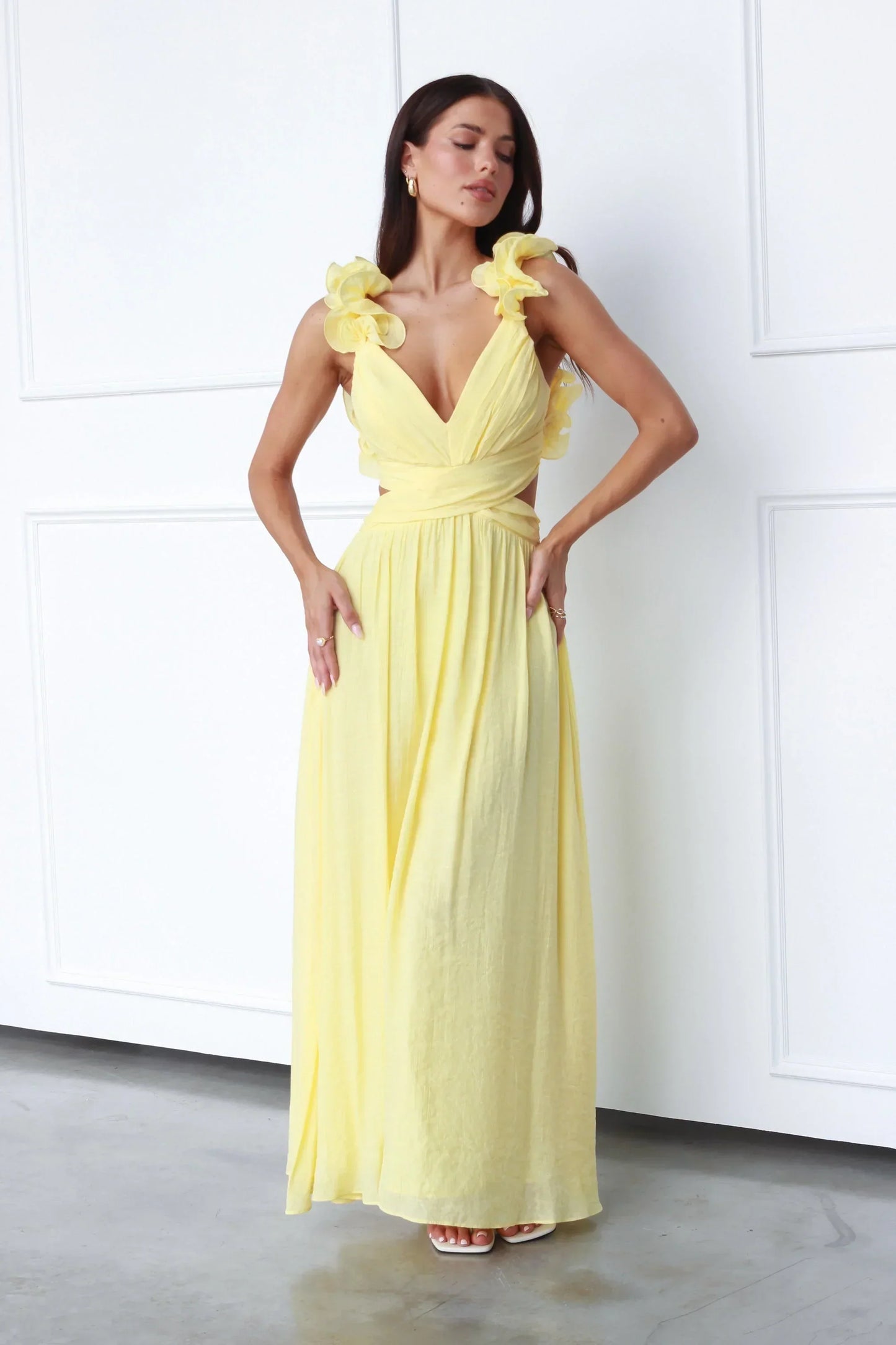 Women Ruffle Strap Backless Maxi Dress | Lainey