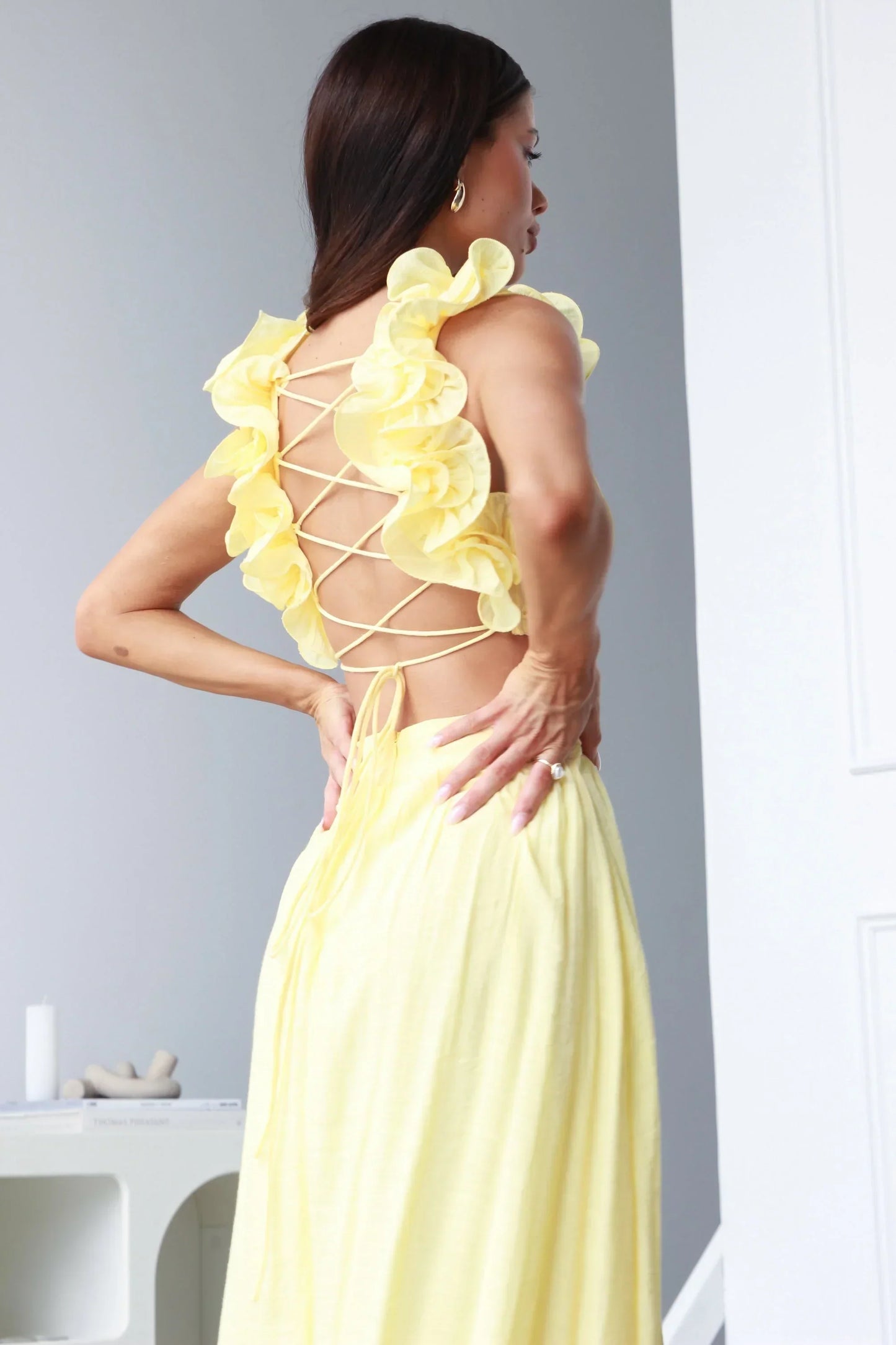 Women Ruffle Strap Backless Maxi Dress | Lainey