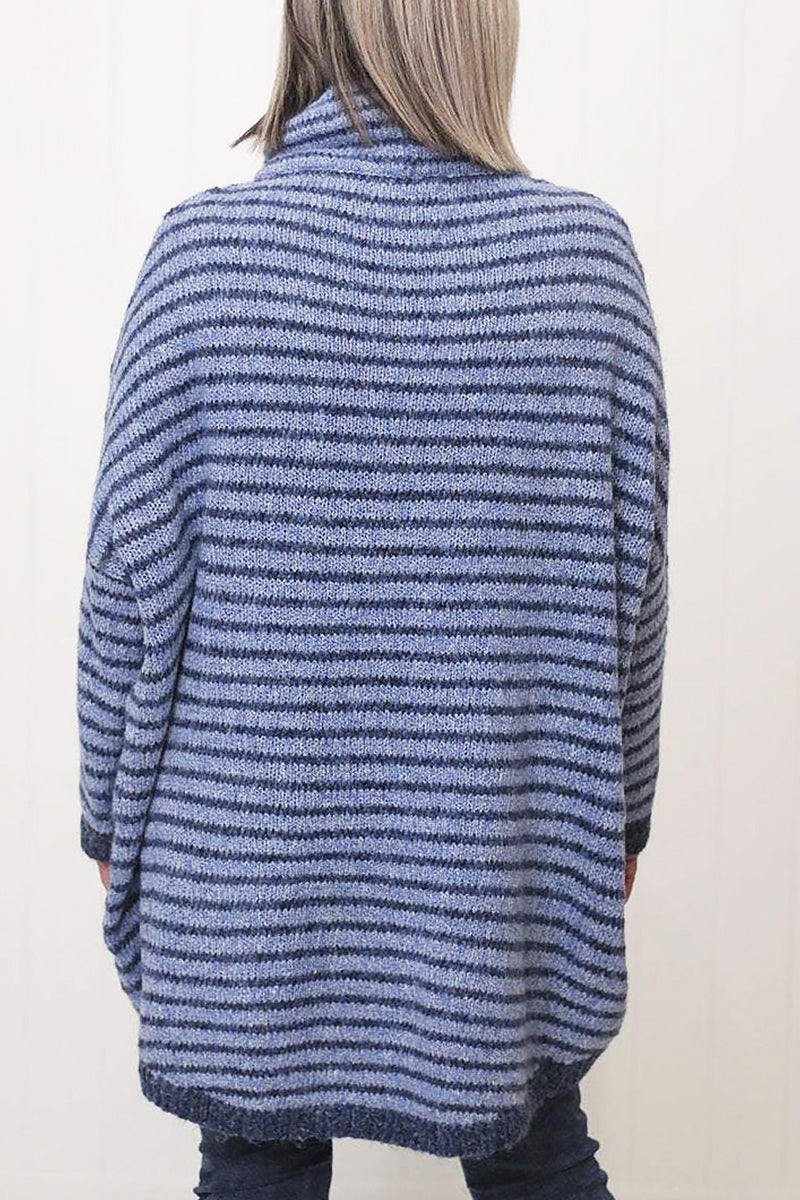 Women Striped Turtleneck Asymmetrical Sweater | Yinthe