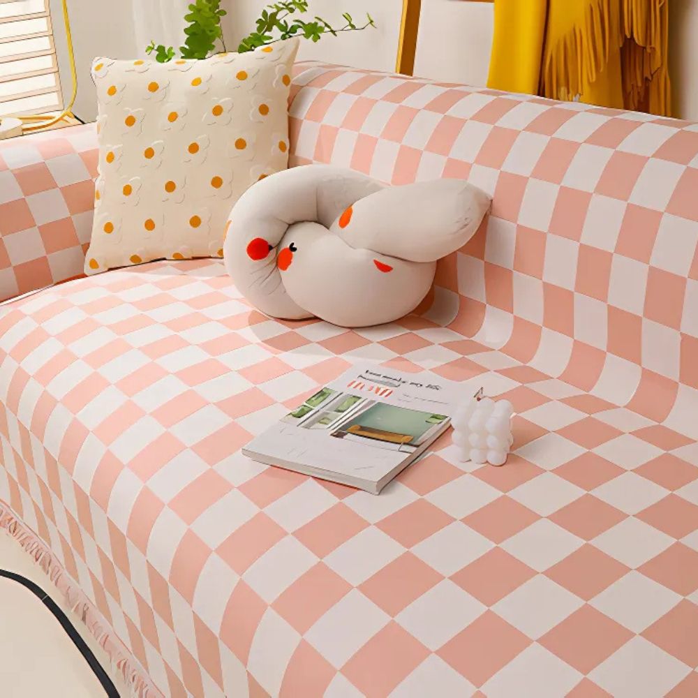 Variant image for Sofa Cover Grey Microfibre Chenille | Checkerboard Design-21
