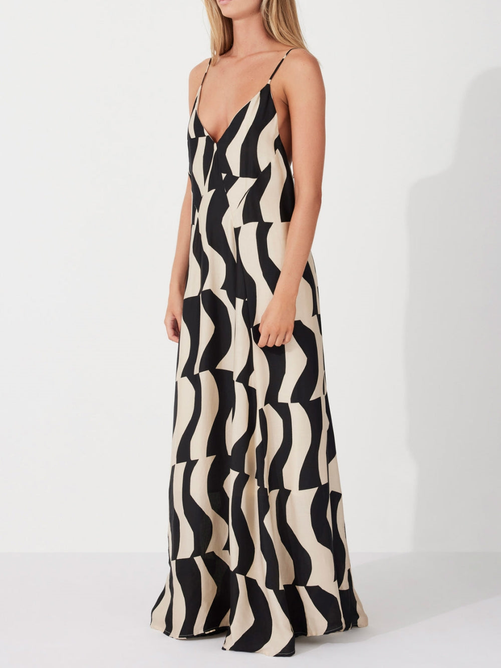 Women Maxi Dress Black Polyester | Veron-2