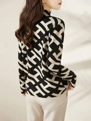 Women Geometric High-Neck Sweater | Lisara