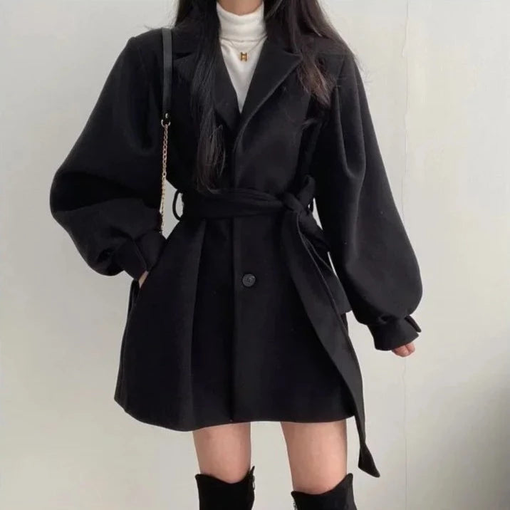 Women Short Coat Beige Wool Blend | Winter Elegance-4